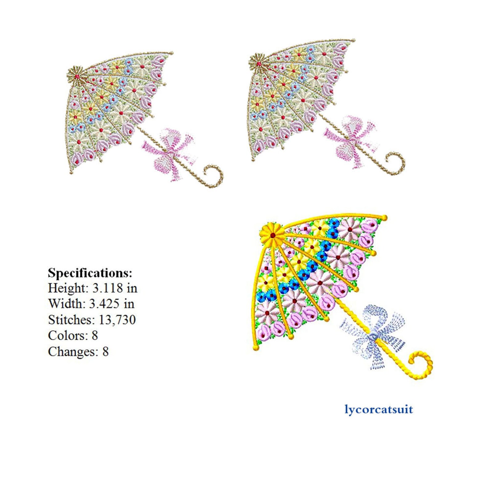 Umbrella Embroidery Design Embroidery Designs Applique Filled Etsy