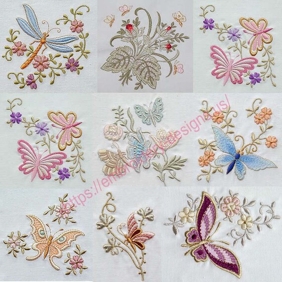 Butterfly And Flower Embroidery Design Embroidery Designs Etsy