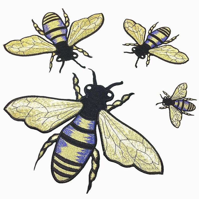Set of 4 Large Embroidered Bee Patch Embroidery Bees Applique Big Patches For Clothing Bag Parches DIY Accessories Sew