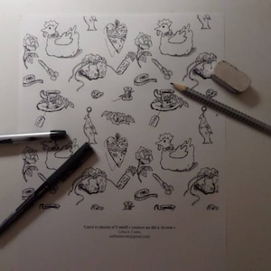 sewing cartoon &quot;un thé à la rose&quot;  wallpaper Zen adult coloring quite full page