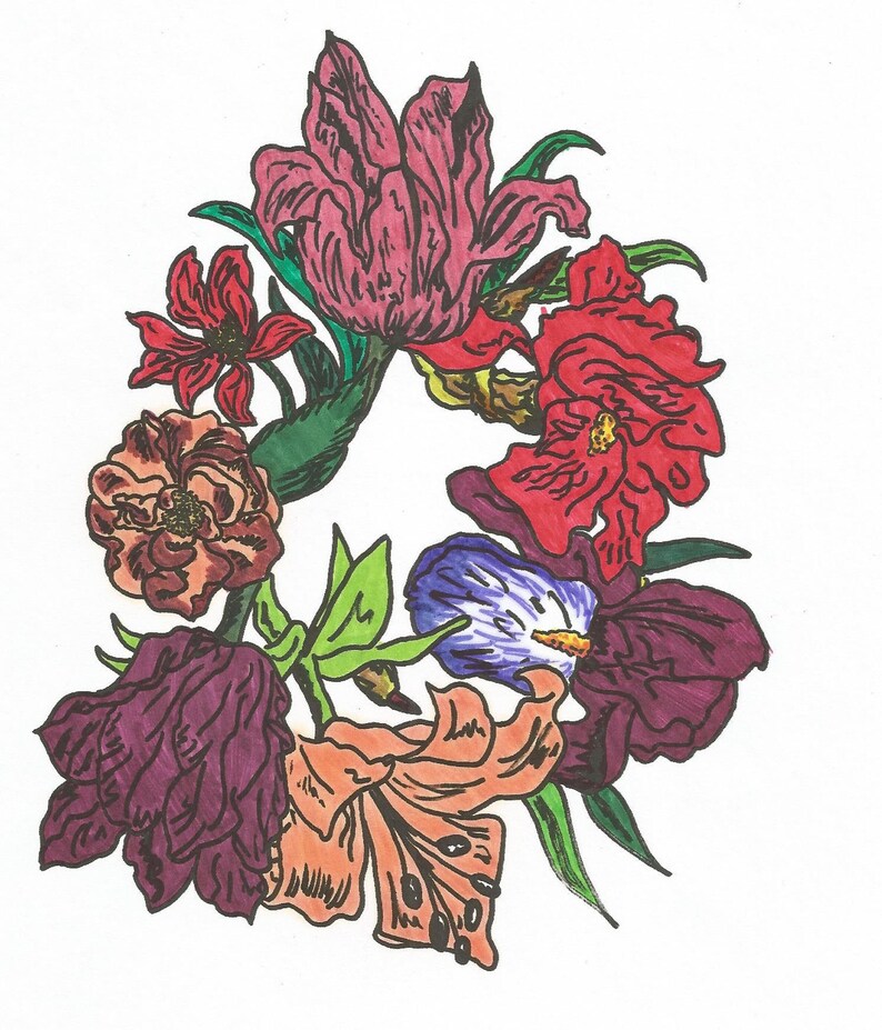 dessin coloriage zen pour adulte PDF à imprimer couronne de fleurs image 2