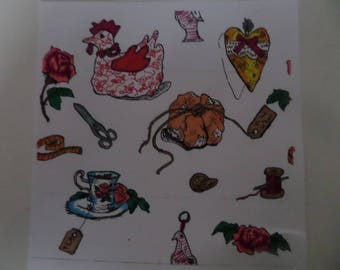 dessin coloriage zen pour adulte PDF à imprimer tissus couture "un thé à la rose"