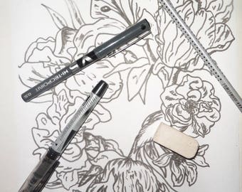 dessin coloriage zen pour adulte PDF à imprimer couronne de fleurs