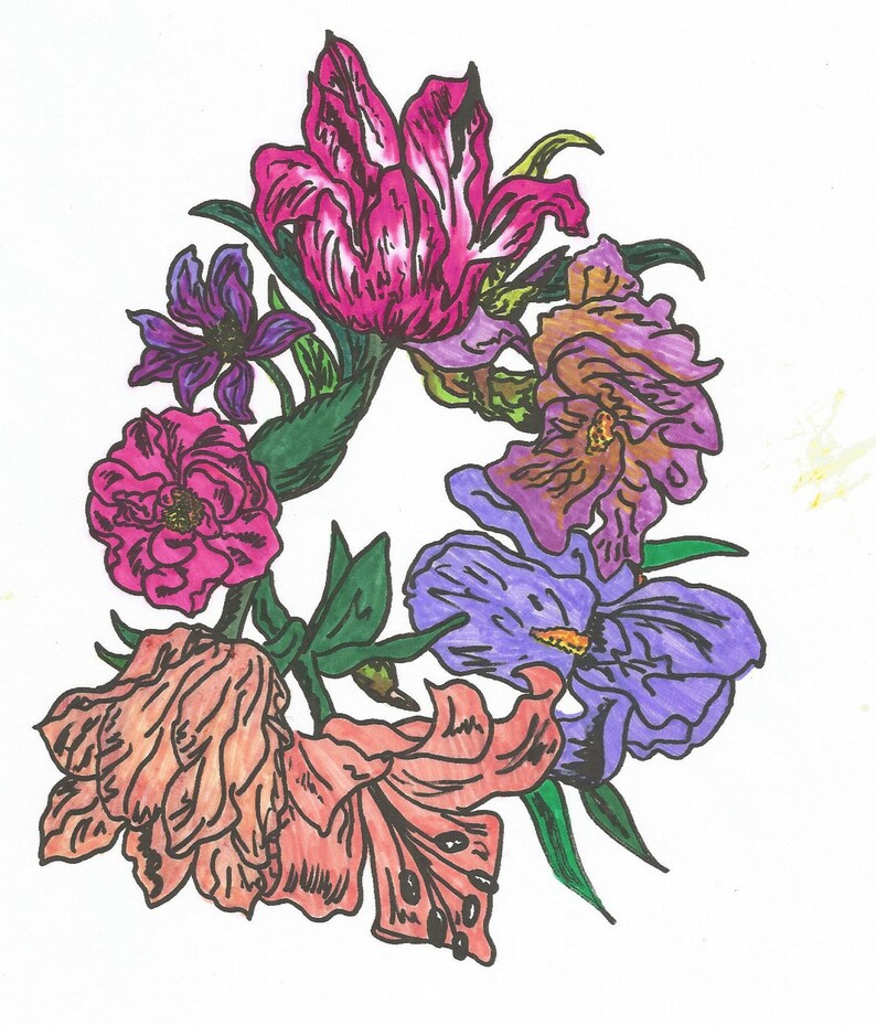 dessin coloriage zen pour adulte PDF à imprimer couronne de fleurs image 3