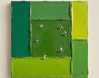 Minimalistische 3D-Graslandkunst mit Textur | Sport-Ölgemälde, rein handgemalt | Moderne Wanddekoration, zeitgenössische grüne Wandkunst