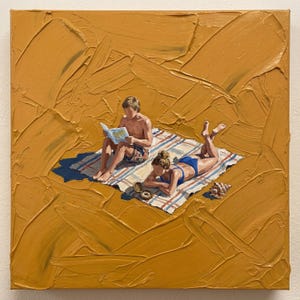 Obraz olejny "Sztuka plażowa" | Ręcznie malowany obraz 3D z teksturą słońca Sztuka plażowa | Nowoczesny wystrój domu, współczesna sztuka ścienna