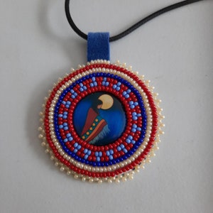Beaded Native Woman Medallion