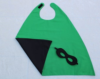 Reversible Younger Child Black Green superhero cape & mask superhero dress up fancy dress