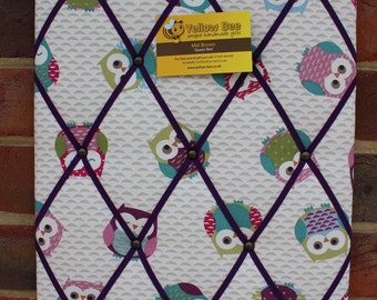 Owls Fabric Padded Memo Board Memory Board Purple Elastic Handmade Memo Board