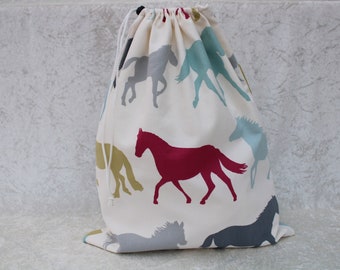 Large Drawstring Bag Handmade Clarke & Clarke Stampede Horse Fabric