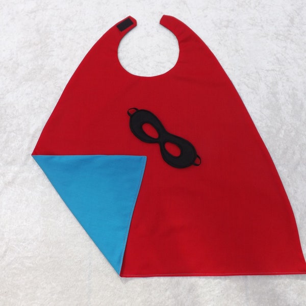 Reversible Younger Child Turquoise Red superhero cape & mask superhero dress up fancy dress