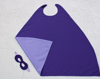 Reversible Younger Child Purple Mauve superhero cape & mask superhero dress up fancy dress