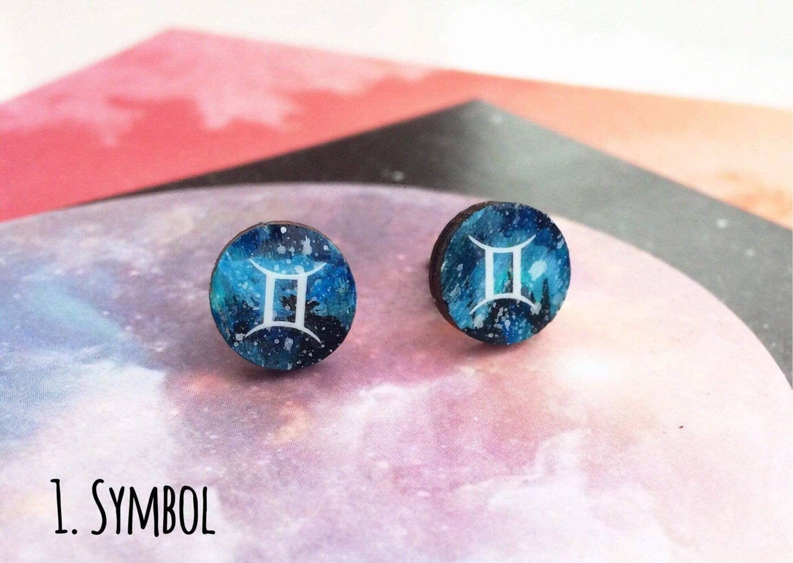 Gemini Stud Earrings Unusual Hand Painted Astrology/Zodiac Etsy