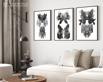 Rorschach print abstract wall art therapy office decor inkblot test oversized art rorschach poster set black white abstract psychology print