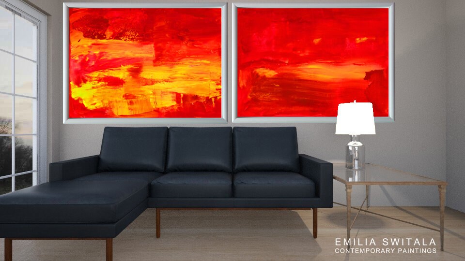 2 art prints red extra large wall art oversized art modern Etsy.de