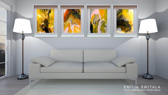 4 Art Prints Mustard Yellow Yellow Yellow Print Yellow Wall Etsy