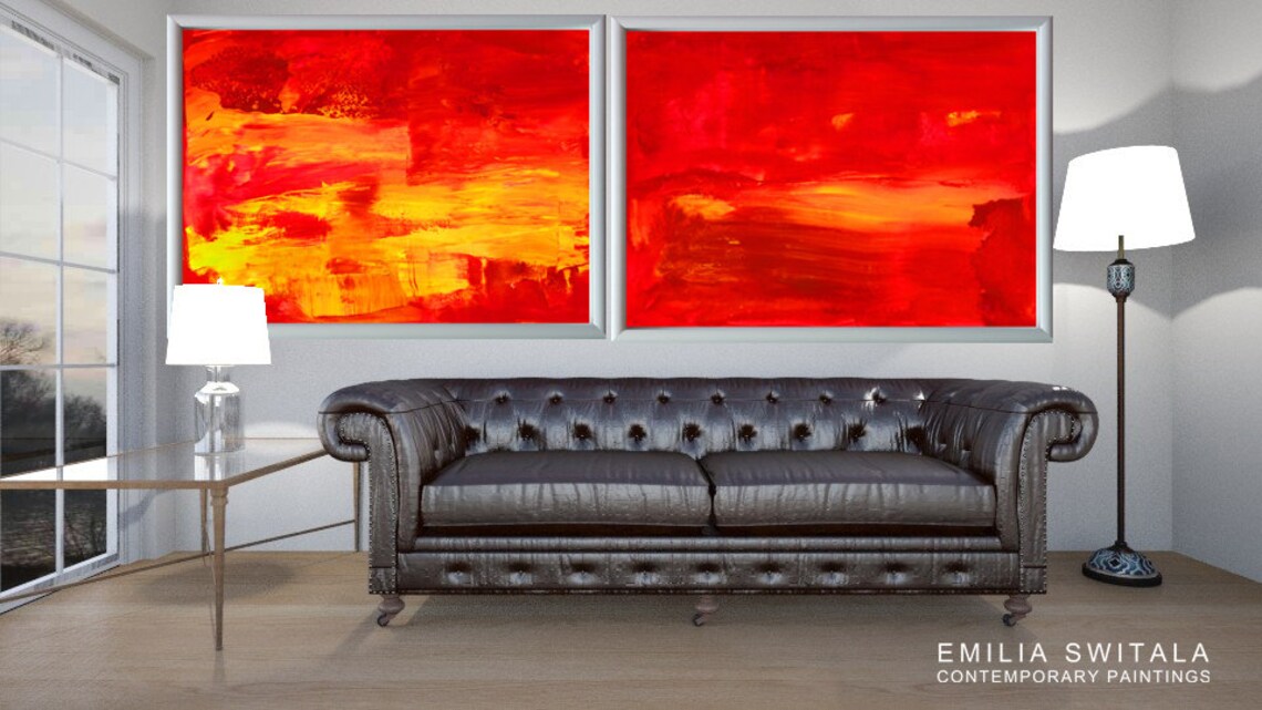 2 art prints red extra large wall art oversized art modern Etsy.de