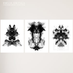 Rorschach art print, psychiatry art, black gray white, watercolor, therapy office decor, inkblot test rorschach, psychology art