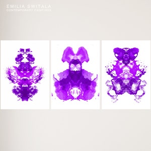 Rorschach Inkblots Test Art Prints Set, Purple White Psychiatrist Gift Medical Decor Psychologist Office Gift