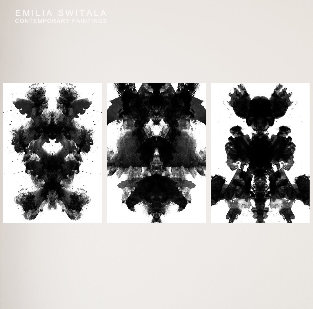Inkblot Test Rorschach Test Set of 3 Prints, Black White Watercolor ...