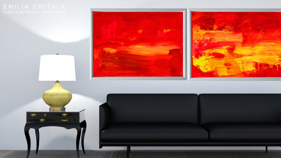 2 art prints red extra large wall art oversized art modern Etsy.de