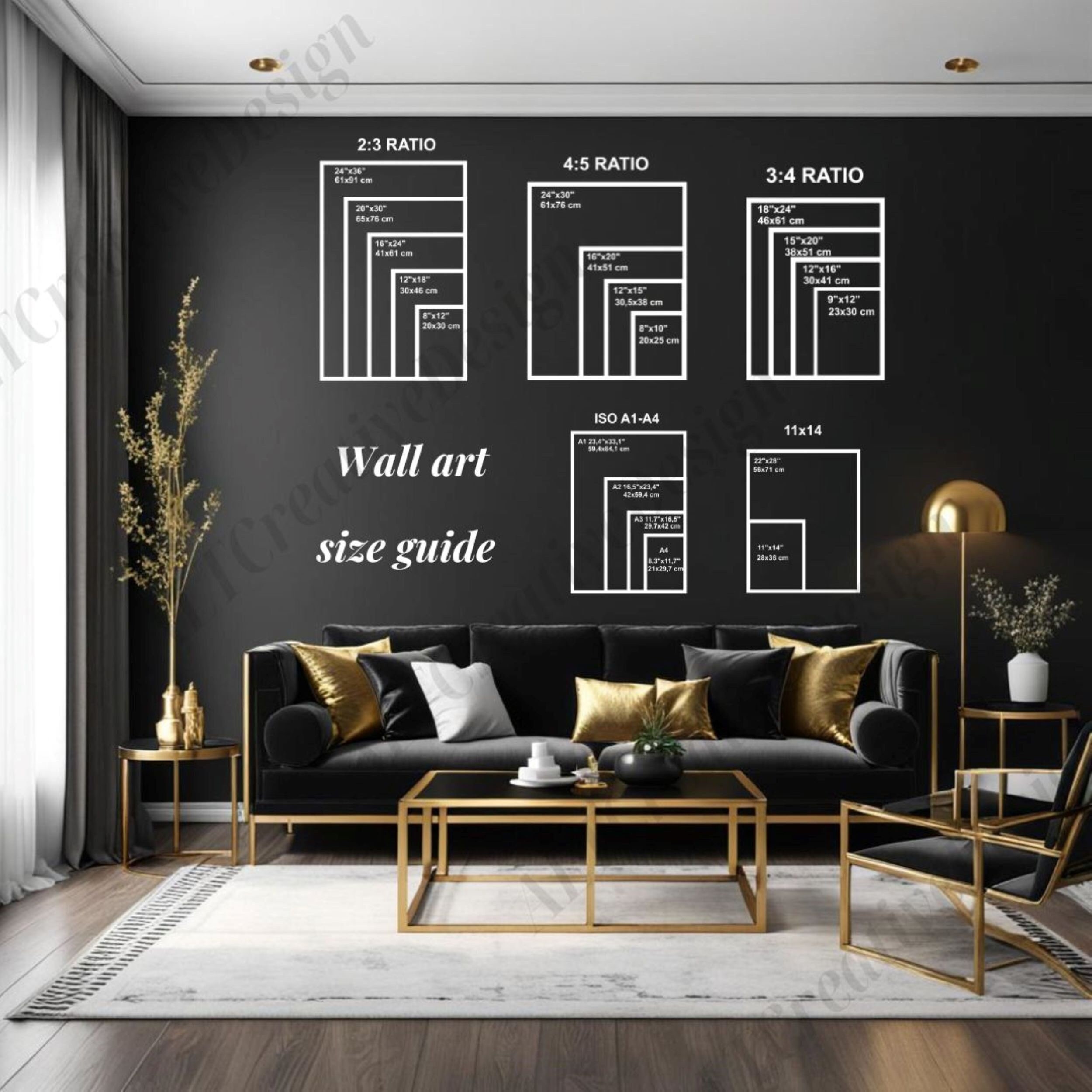 Wall Art Size Guide CANVA Editable Photo Frame Sizes Print Size Guide ...