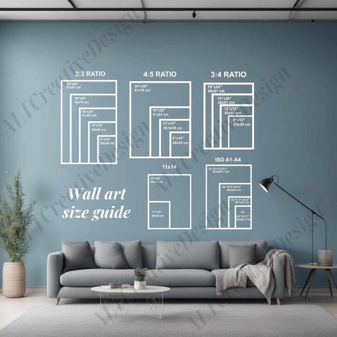 Wall Art Size Guide Canva Template Editable Photo Frame Sizes Print