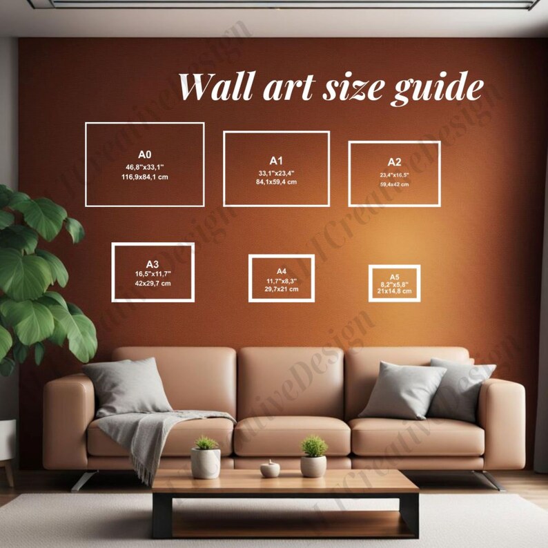 Wall Art Size Guide A0A5 Canva Template Editable Photo Frame Sizes