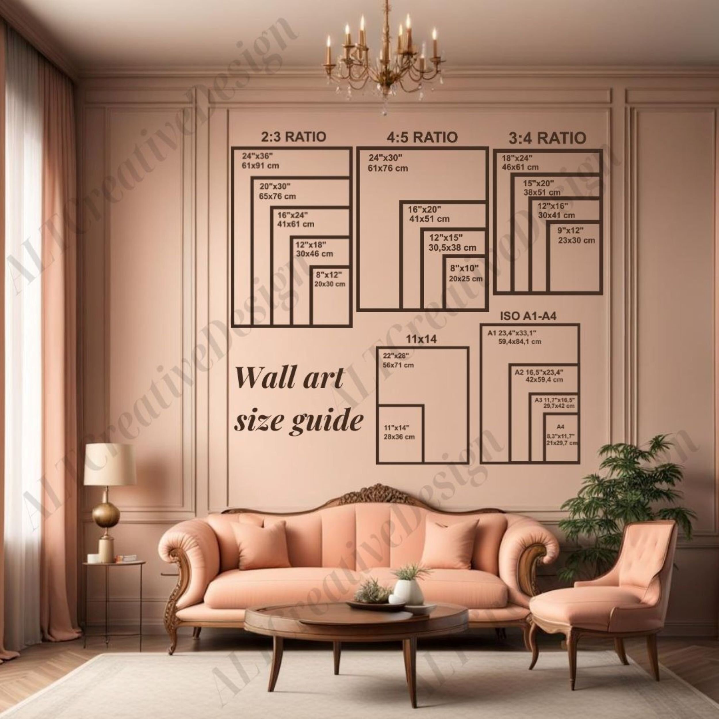 Wall Art Size Guide Canva Template Editable Photo Frame Sizes Print ...