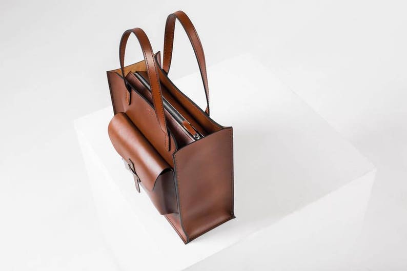 Brown leather tote Laptop tote bag Leather work tote for Etsy