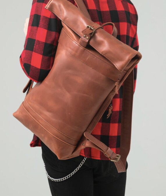 leather rolltop backpack