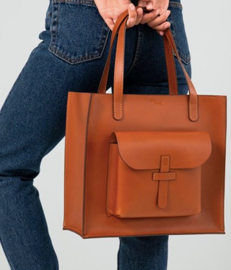 Brown leather tote Laptop tote bag Leather work tote for Etsy