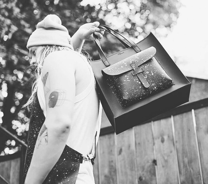 Aesthetic leather zippered tote bag Custom personalized Etsy