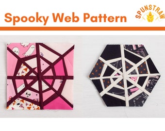 Spooky Web Foundation Paper Piecing Pattern PDF, Spooky and Sweeter Web, FPP Pattern, Halloween Quilt, Halloween Sewing