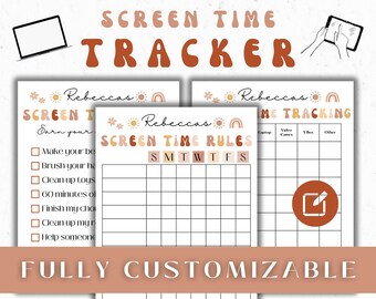 Edytowalne zasady dotyczące czasu spędzanego przed ekranem dla dzieci Lista kontrolna i śledzenie czasu spędzanego przed ekranem dla dzieci Edytowalna tabela obowiązków domowych Wydrukowana lista kontrolna obowiązków domowych