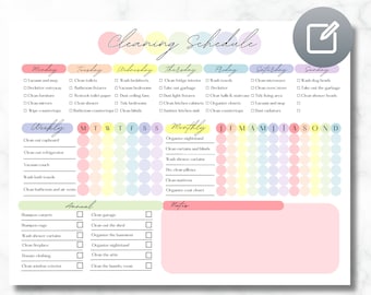 REDIGERBAR Rainbow-checklista för städning Anpassad städkalender och schema ADHD-checklista Checklista för kommersiell städning Städplanerare