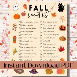 Fall Bucket List for Families, Fall Bucket List Printable, Editable Template for Fall Activities, Fun Things to do in the Fall