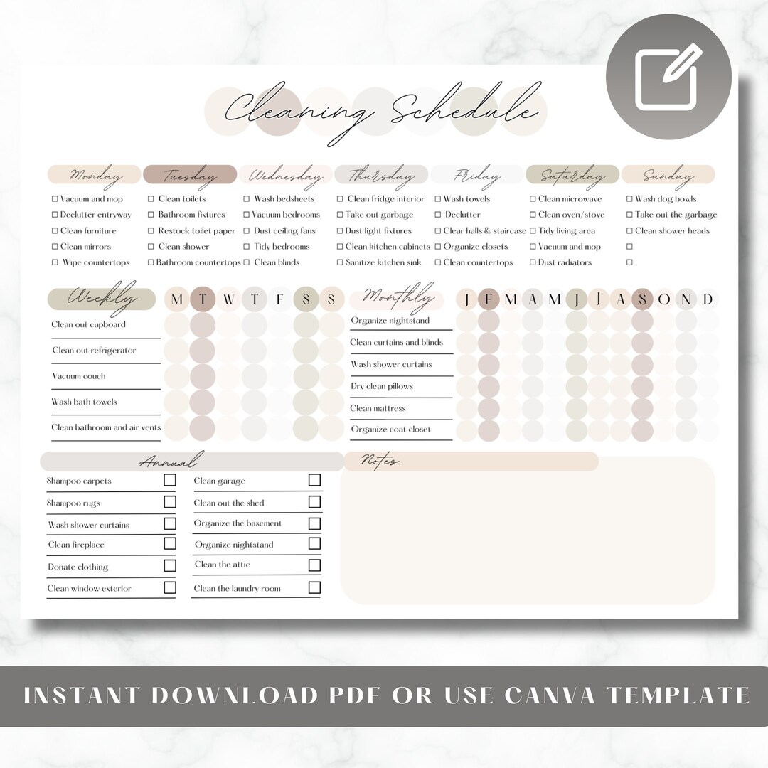 THAT GIRL Cleaning Checklist Minimalist Cleaning Calendar Editable ...