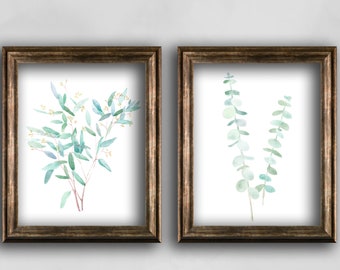 Eucalyptus set of 2 watercolor botanical illustration, Greenery poster, Watercolor Eucalyptus plant wall art décor, Willow & True Blue print