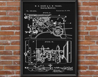May include: Black and white patent drawing for a sawing machine, titled "Sawing-Machines" with the patent number "No. 146,886." and the date "Patented Jan. 27, 1874." The drawing shows a detailed illustration of the machine's internal workings, including gears, levers, and other components.