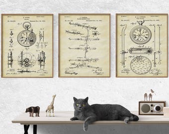 Vintage Watch Patent Art Print Set of 3