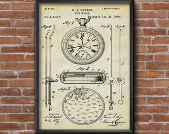 Watch Patent Prints | Stop Watch Print | Vintage watch Patent Art | Watch Patent Art | Office Wall Print | Wall Decor | Home Decor art