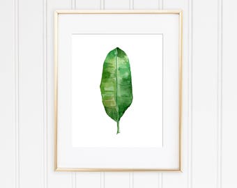 Banana Leaf Watercolor Print, Tropical Botanical Art