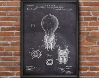 Incandescent Electric Lamp Patent Print, Patent Poster, Vintage Lamp Patent, Patent Art, Wall Art Print, Home & Office Decor