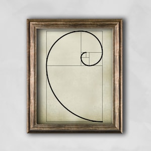 Golden Ratio Print, Fibonacci poster, Fibonacci spiral wall art, Mathematics print, Scientific wall art, Golden Spiral Wall art illustration