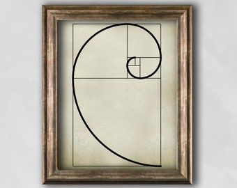 Golden Ratio Print, Fibonacci poster, Fibonacci spiral wall art, Mathematics print, Scientific wall art, Golden Spiral Wall art illustration