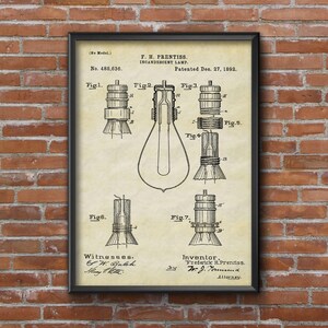 Incandescent  Lamp Patent Art, Patent Poster, Lamp Patent, Patent Art, Wall Art Print, Home Decor, Wall Art, Home Decor