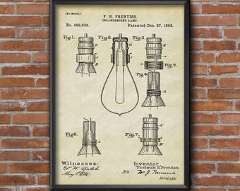 Incandescent  Lamp Patent Art, Patent Poster, Lamp Patent, Patent Art, Wall Art Print, Home Decor, Wall Art, Home Decor