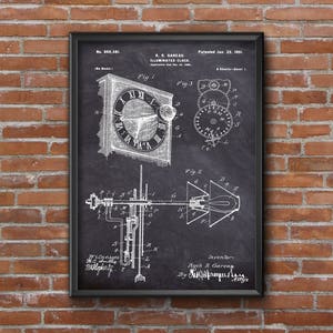 Illuminated Clock Patent Print, Vintage clock Patent wall Art, Patent Poster, Wall Art Print, Home Decor, Patent Wall Art, Blueprint art