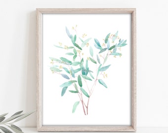 Eucalyptus watercolor print, Willow Eucalyptus botanical illustration, Minimalist art watercolor poster, Hand painted eucalyptus art print